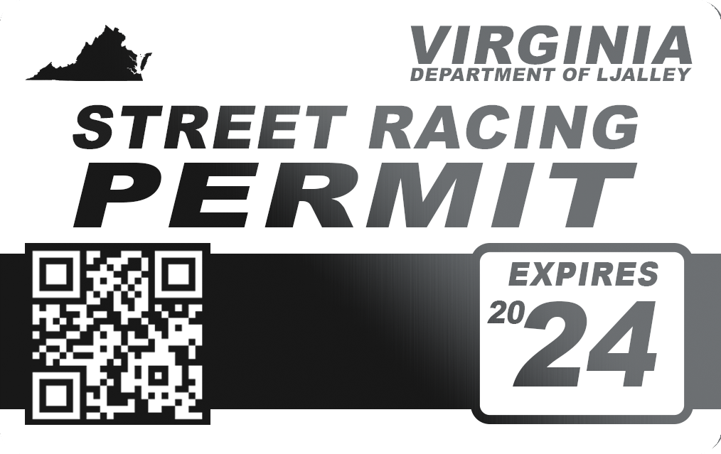 Virginia Street Racing Permit Sticker