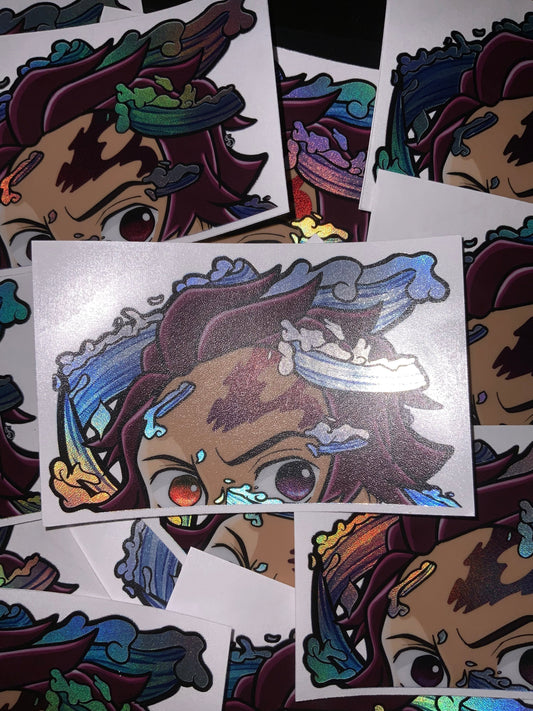 Holographic Tanjiro Peeker Stickers